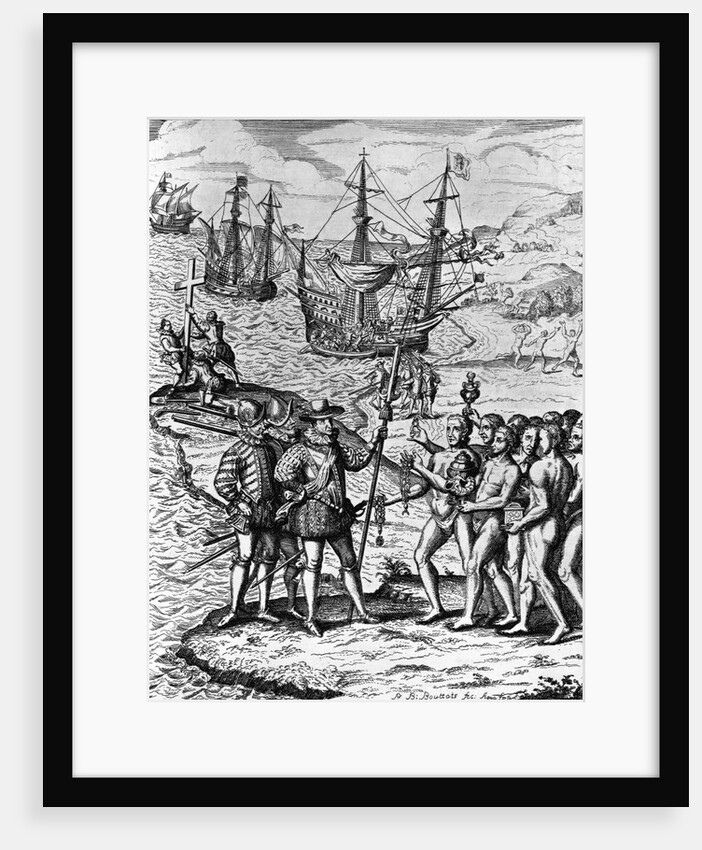 Eighteenth Century Etching of Christopher Columbus on Hispanola by Anonymous