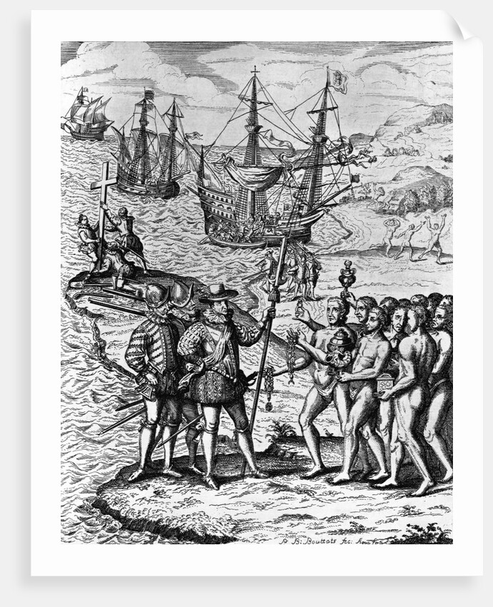 Eighteenth Century Etching of Christopher Columbus on Hispanola by Anonymous