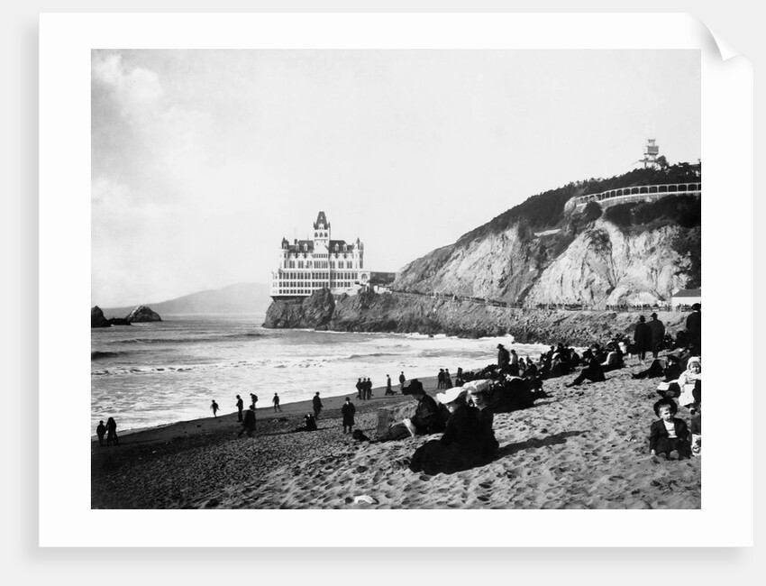 Crowds Enjoy the Beach Below the Cliff House by Anonymous
