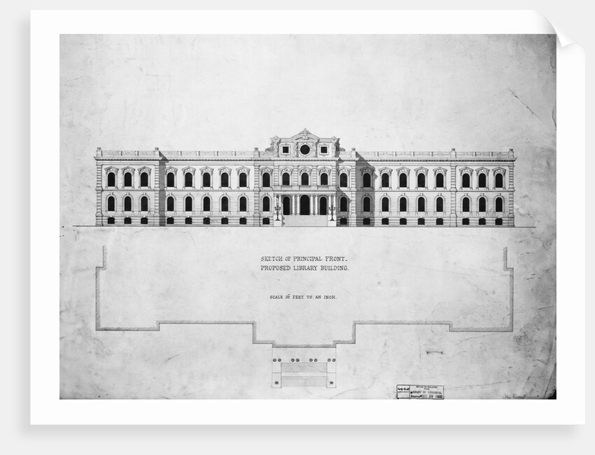 Sketch of Principal Front. Proposed Library Building by John Fraser