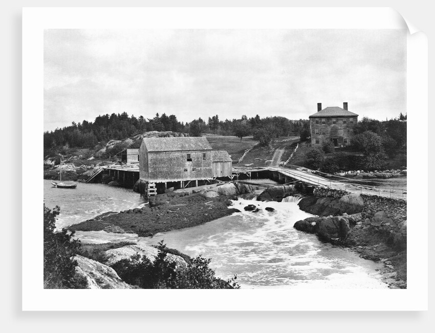 Coastal Buildings and Waterfall by Anonymous