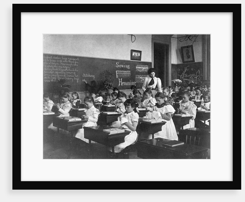 Elementary School Girls Learning Sewing by Anonymous