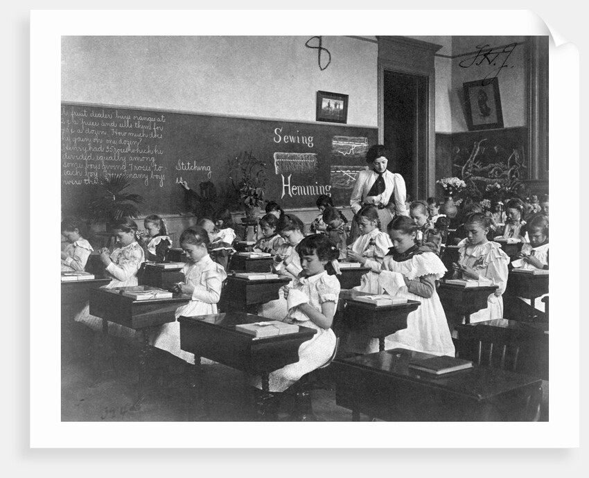 Elementary School Girls Learning Sewing by Anonymous