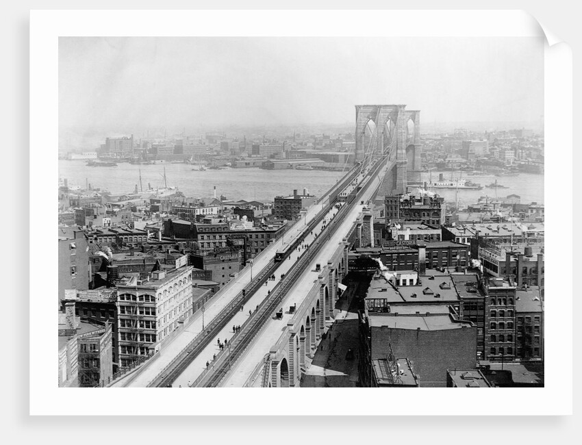 Pedestrians Crossing East River Using Brooklyn Bridge by Anonymous