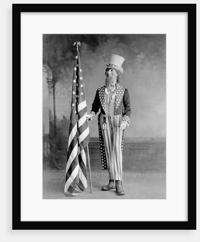 Wooden Uncle Sam and the American Flag by Anonymous