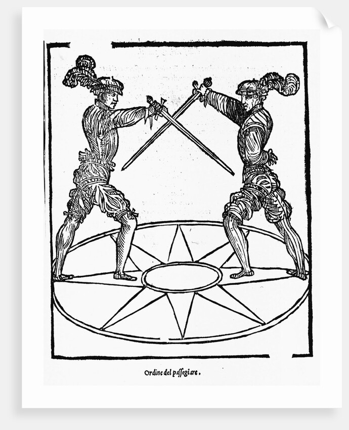 Woodcut of Sword Fighting Technique by Anonymous