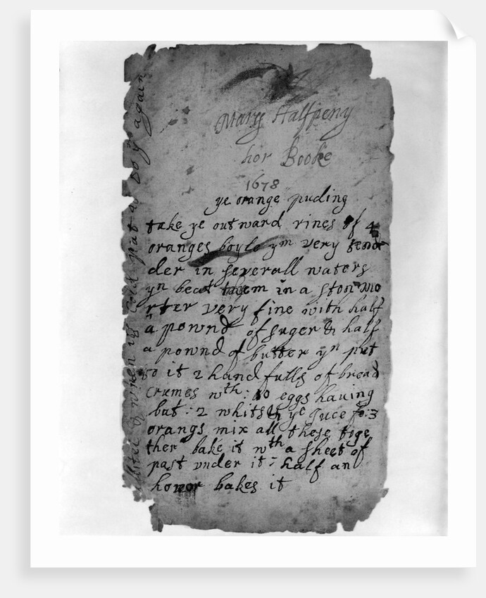 English Recipe for Orange Pudding from 1678 by Anonymous