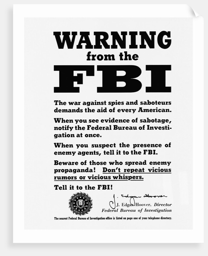 FBI Poster Warning Against Espionage by Anonymous