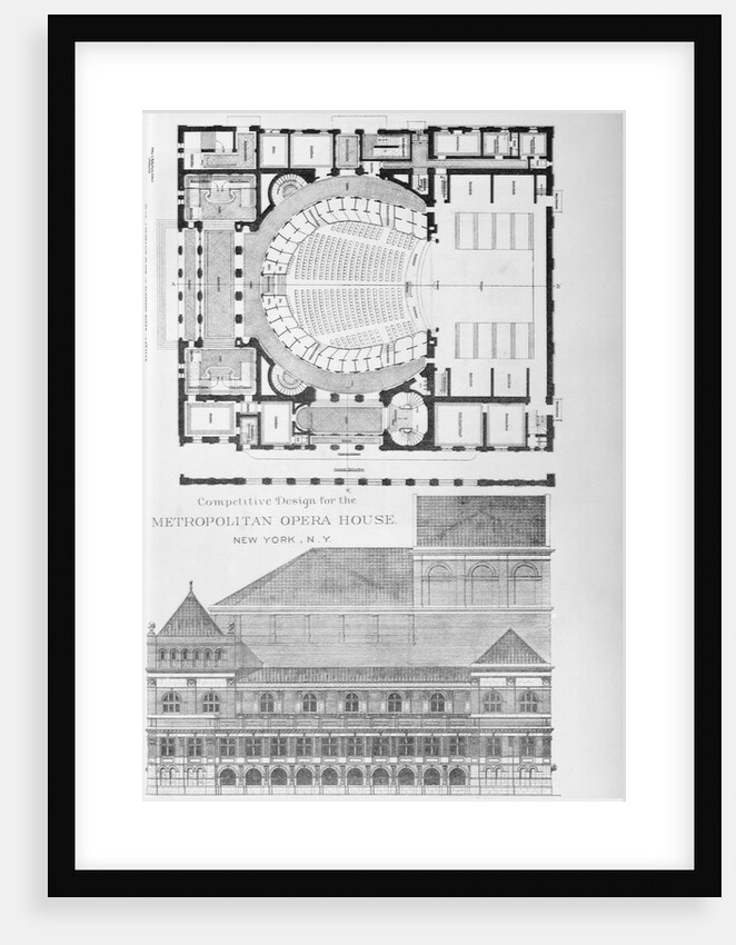 Competitive Design for the Metropolitan Opera House, New York, N.Y. Composite of 3 architectural drawings in American Architect and Building and Building News by Anonymous