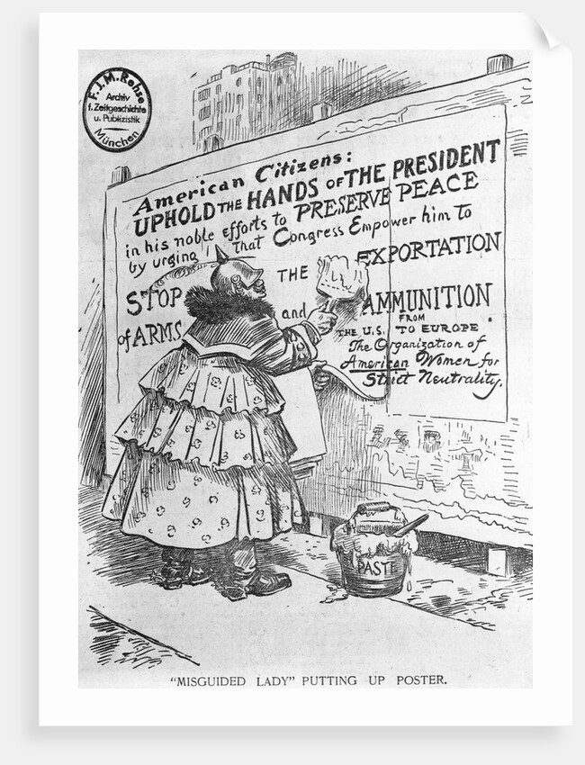 Misguided Lady Putting Up Poster Political Cartoon by Anonymous