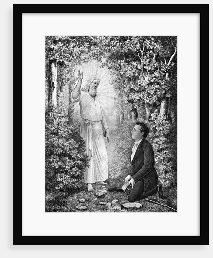 The angel Moroni delivering the plates of the Book of Mormon to Joseph Smith by C. C. Christensen