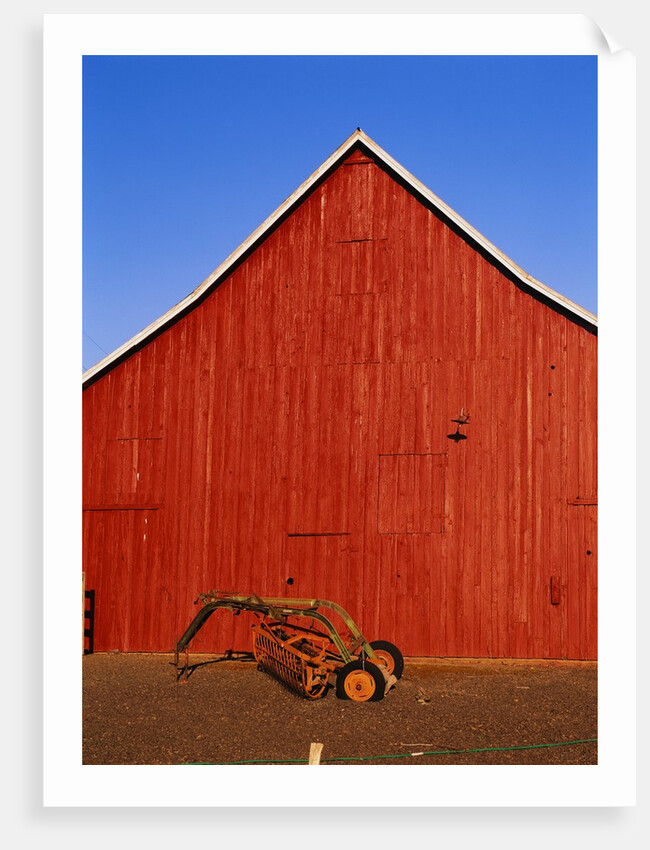Planter in Front of Red Barn by Anonymous