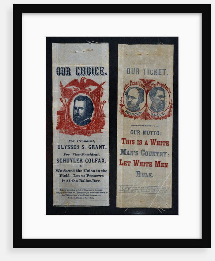 Patriotic and Racist Seymore-Blair 1868 Campaign Ribbons by Anonymous