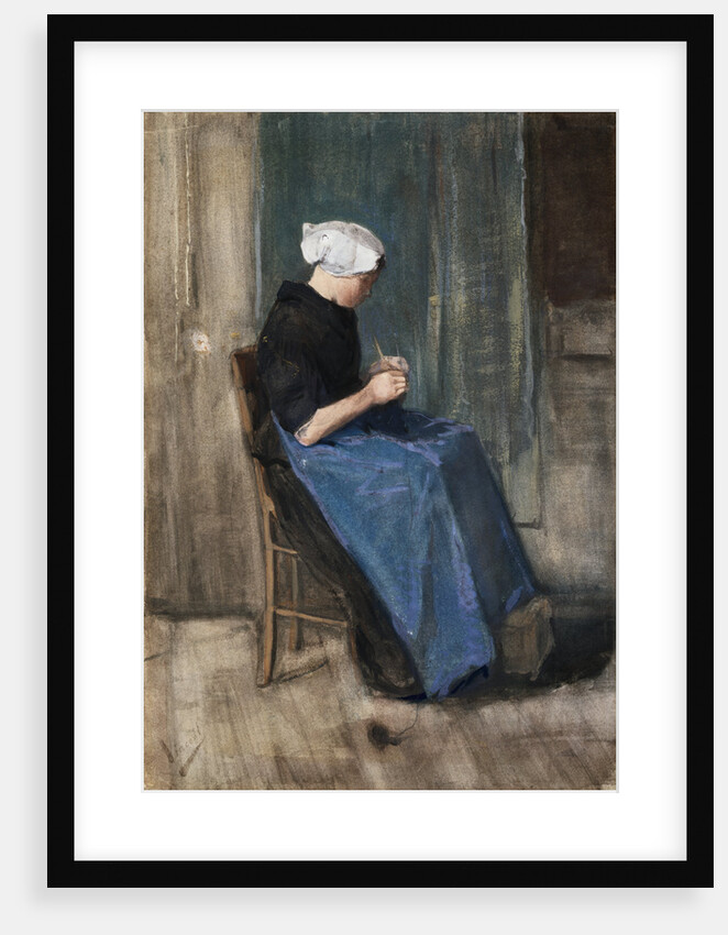 Young Scheveningen Woman, Knitting: Facing Right by Vincent Van Gogh