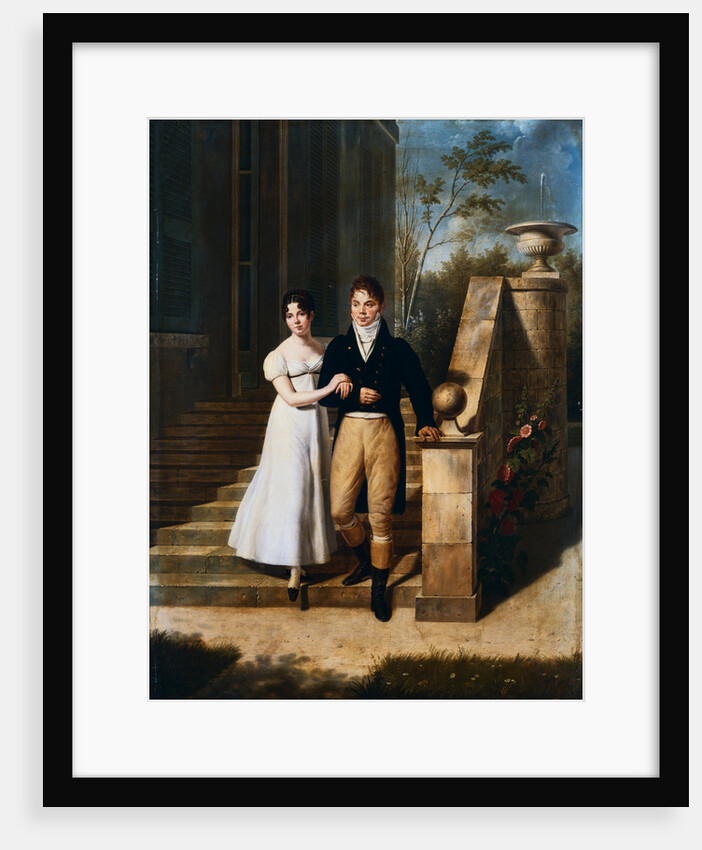 Portrait of a Lady and a Gentleman on the Steps of a Chateau by Anthelme Francoise Lagrenee