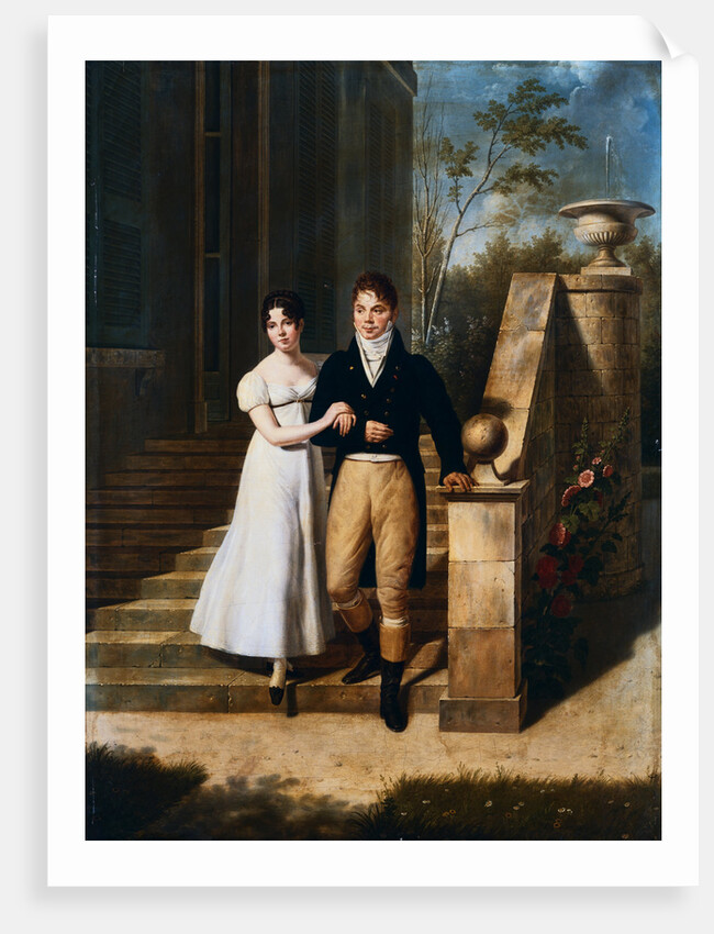 Portrait of a Lady and a Gentleman on the Steps of a Chateau by Anthelme Francoise Lagrenee