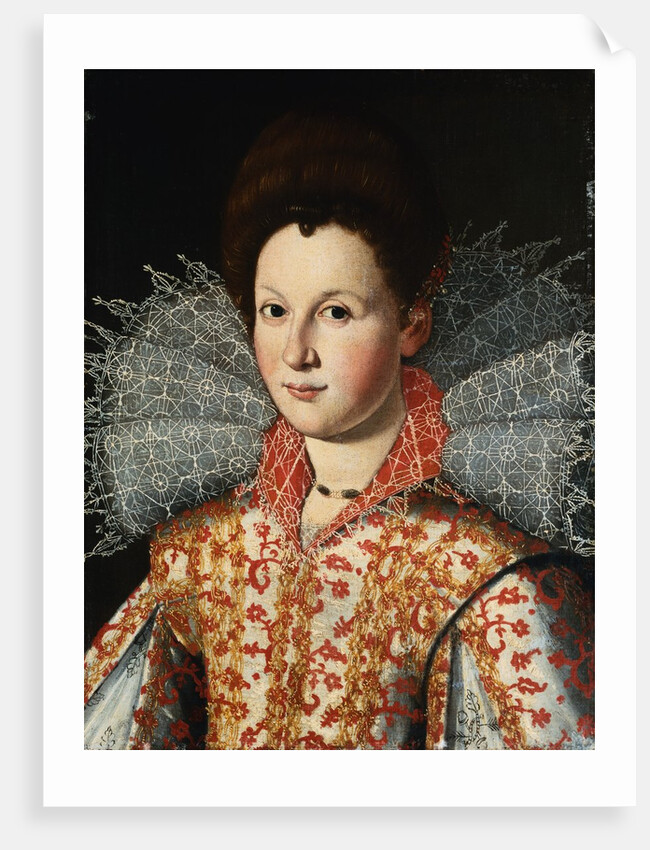 Portrait of a Lady, Bust Length, Wearing an Embroidered Dress with Lace Ruff Collar by Studio of Santi di Tito