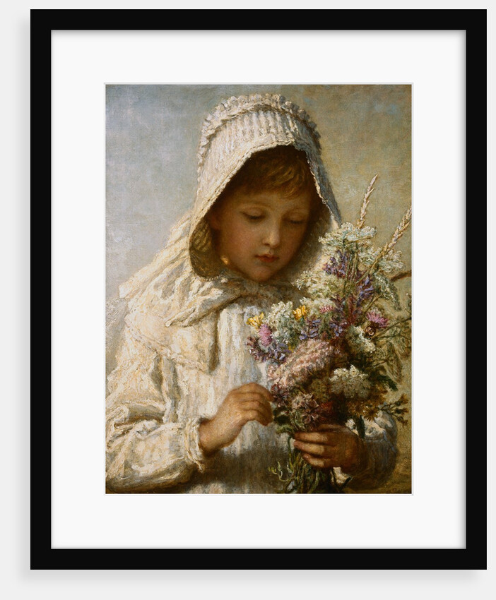The Month of September: A Young Girl in White Holding a Bunch of Flowers by Carl Wilhelm Friedrich Baurerle