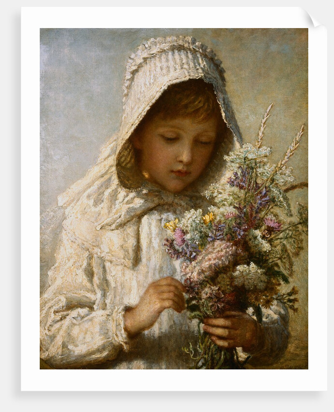 The Month of September: A Young Girl in White Holding a Bunch of Flowers by Carl Wilhelm Friedrich Baurerle