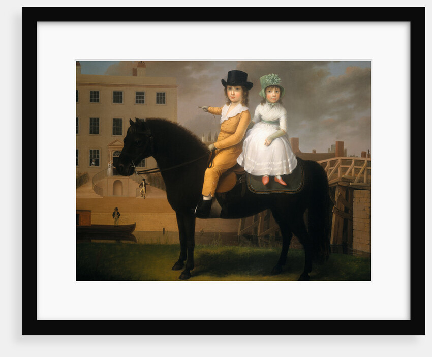 Two Children Seated on a Black Pony by Nathan Theodore Fielding