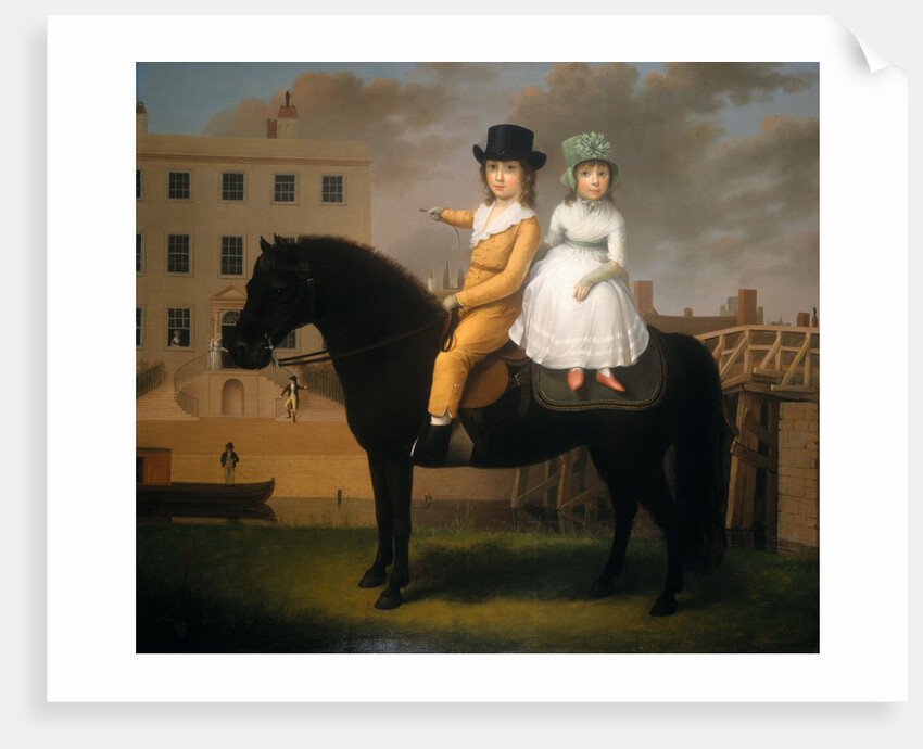 Two Children Seated on a Black Pony by Nathan Theodore Fielding