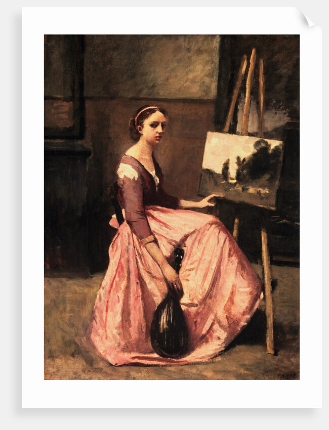 L'Atelier de Corot (Jeune Femme en Robe Rose, Assise Devant un Chevalet et Tenait Une Mandoline) by Jean-Baptiste Camille Corot