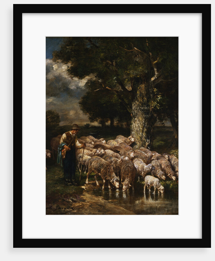 A Shepherd Tending His Flock by Charles Emile Jacque