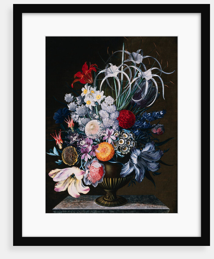 An Arrangement of Tulips, Narcissi, Auriculas, Poppies, Lilies, Columbines, Ranunculas, and Other Flowers in a Vase by J.A. Simson