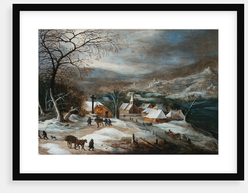 A Winter Landscape with Figures on a Road by a Village by Joos de Momper the Younger