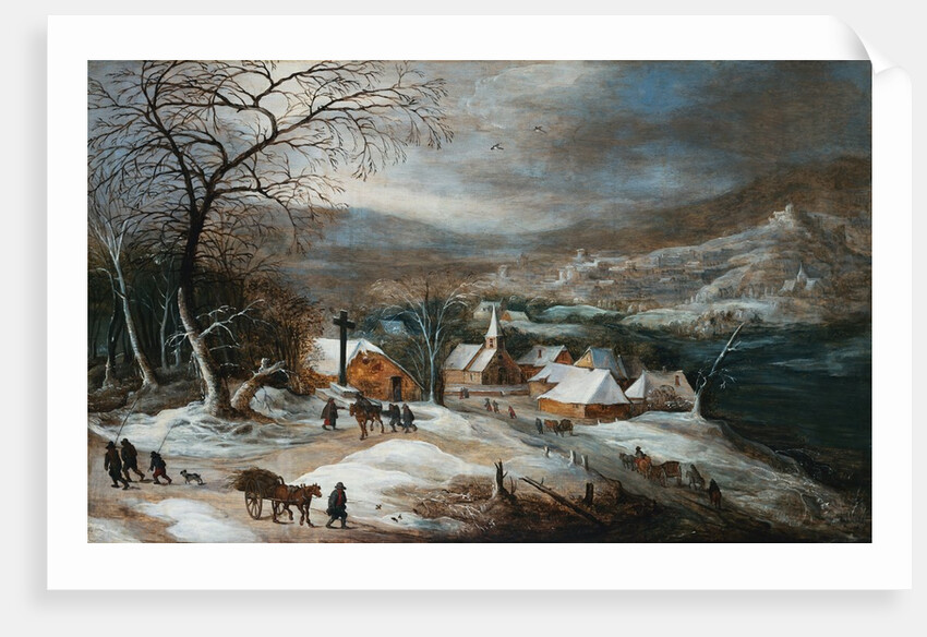 A Winter Landscape with Figures on a Road by a Village by Joos de Momper the Younger