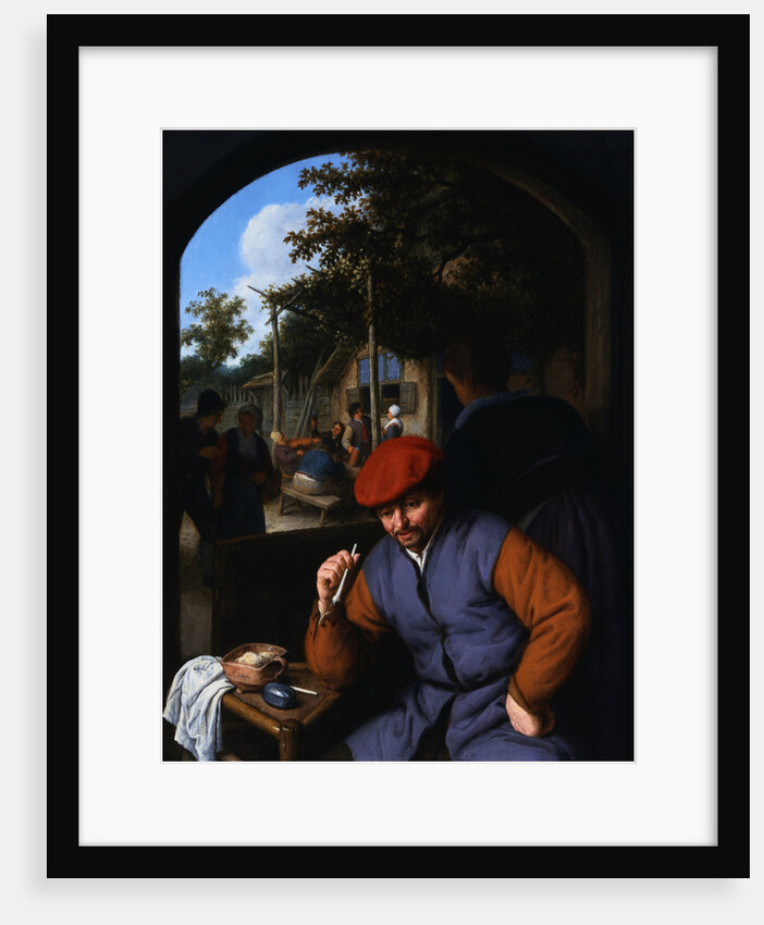 A Man with a Clay Pipe, a Serving Woman and Other Peasants in the Courtyard of a Country Tavern by Adriaen Jansz van Ostade