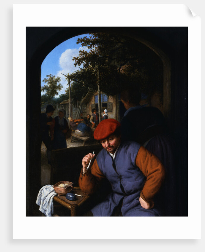 A Man with a Clay Pipe, a Serving Woman and Other Peasants in the Courtyard of a Country Tavern by Adriaen Jansz van Ostade