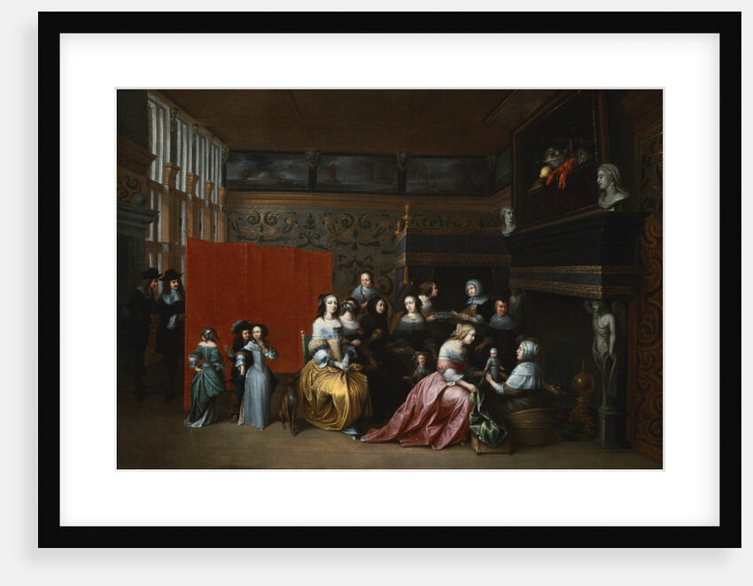 Ladies Celebrating the Birth of a Child in an Elegant Boudoir, with Two Gentlemen Looking on from Behind a Screen by Hieronymous Janssens