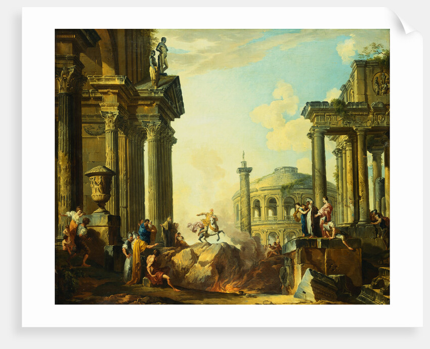 Marcus Curtius Leaping into the Chasm, a Capriccio with Trajan's Column and Other Classical Buildings Beyond by Giovanni Paolo Panini