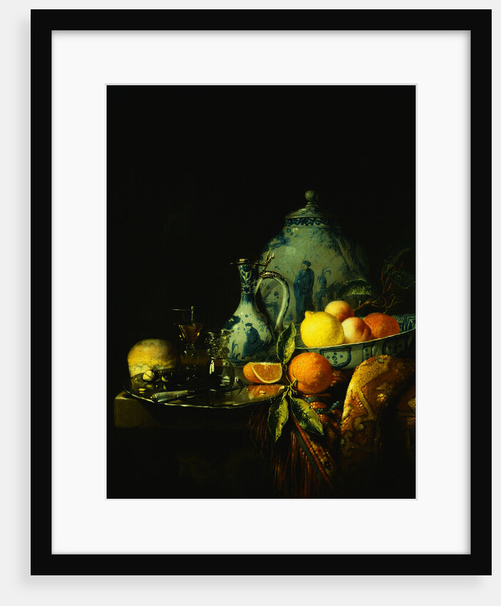 Chestnuts, Glasses, a Knife and an Orange Slice on a Silver Plate by Juriaen van Streeck