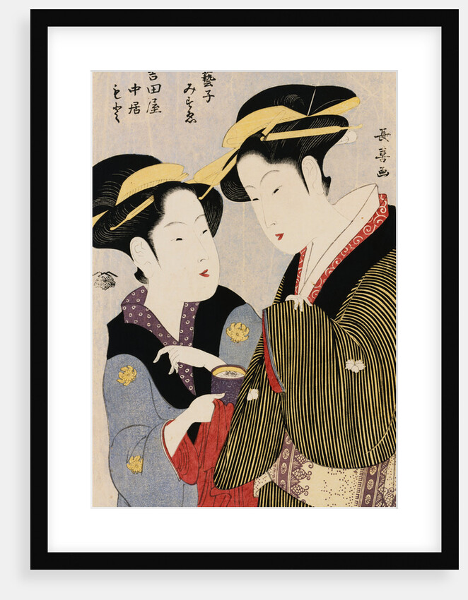 Double Half-Length Portrait of Moto, a Maidservant of the Yoshidaya and the Geisha Mizue by Momokawa Choki