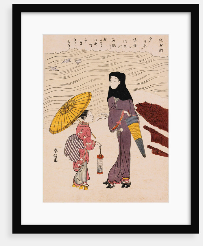 Chuban Tate-e A Beauty in a Black Hood and a Young Girl Holding an Umbrella by Harunobu