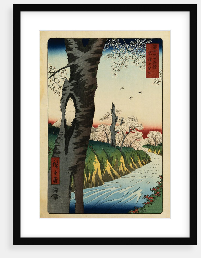 Print of a River under Cherry Blossoms by Hiroshige
