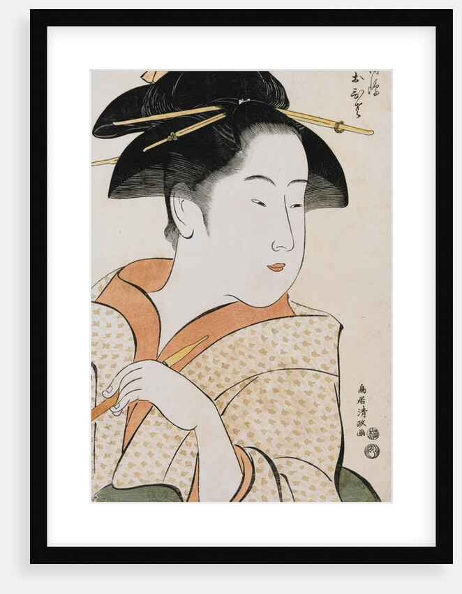 Bust Portrait of Ohisa of the Takashimaya Holding a Tobacco Pipe by Kiyomasa