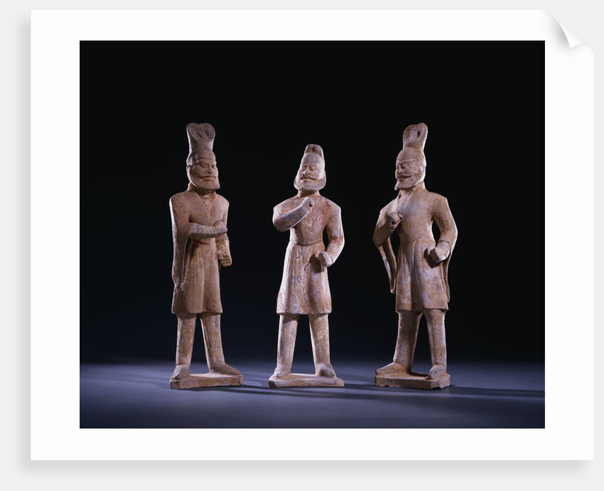 Three Unusual Painted Gray Pottery Figures of Foreigners, Tang Dynasty by Anonymous