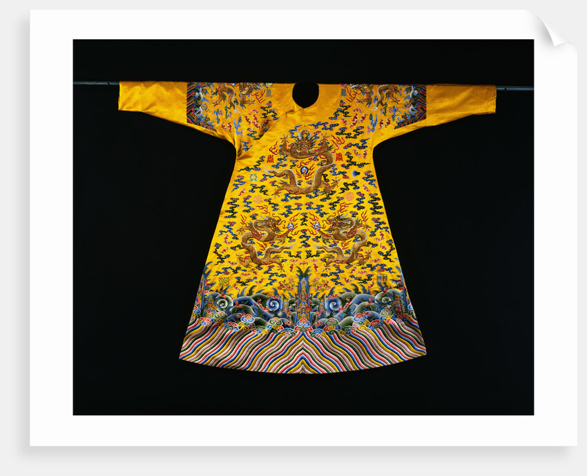 A Rare Imperial Embroidered Yellow Silk Twelve Symbol Dragon Robe, Ji Fu, from the Qianlong Period by Anonymous