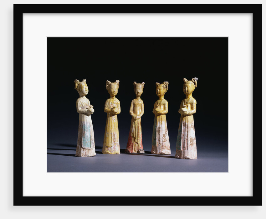 A Group of Five Painted Straw-Glazed Pottery Figures of Female Attendants, Tang Dynasty by Anonymous