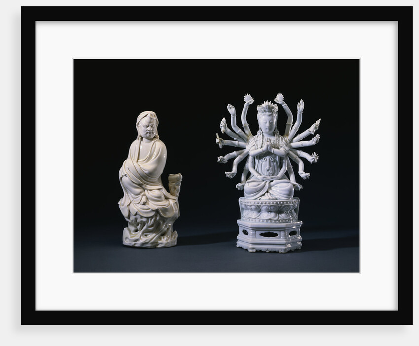 A Pair of Blanc-De-Chine Figures of Luohan and an Eighteen-Armed Guanyin by Anonymous