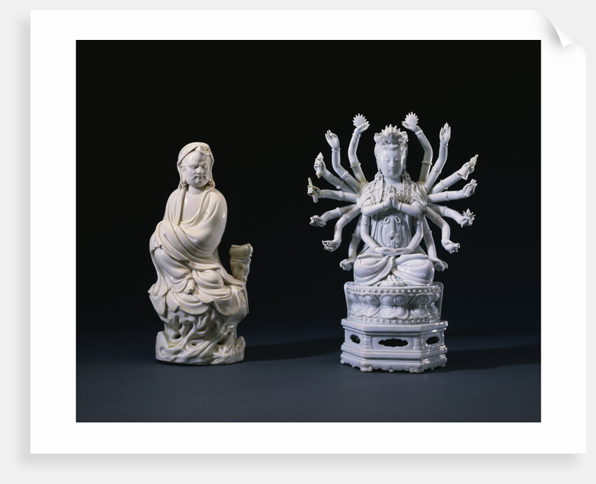A Pair of Blanc-De-Chine Figures of Luohan and an Eighteen-Armed Guanyin by Anonymous