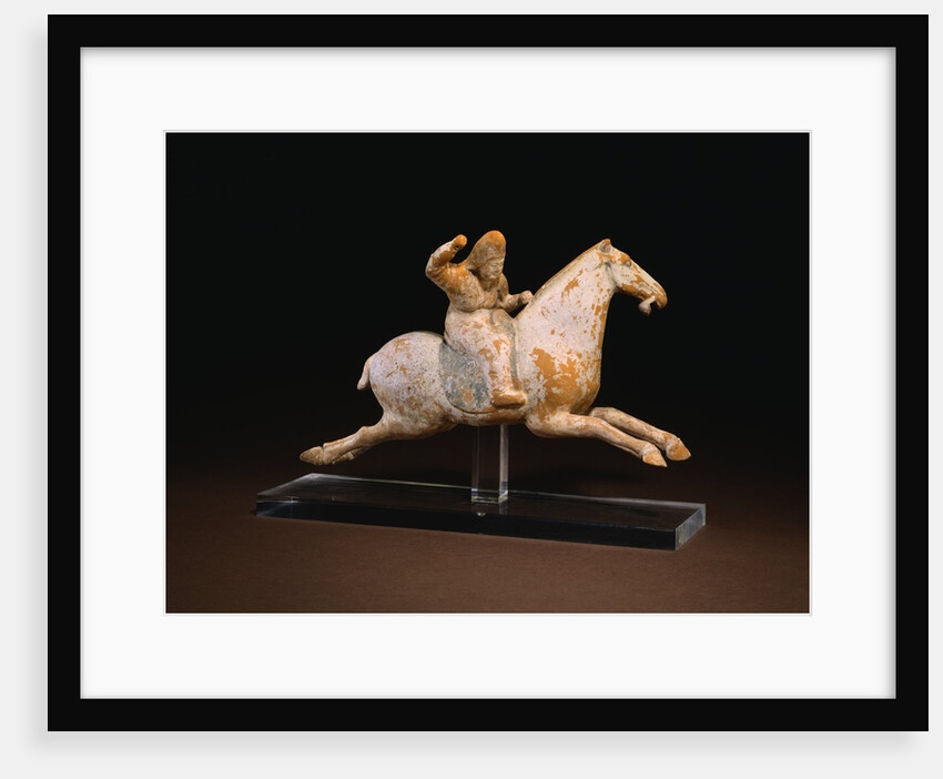 A Rare Painted Pottery Figure of a Female Polo Player by Anonymous