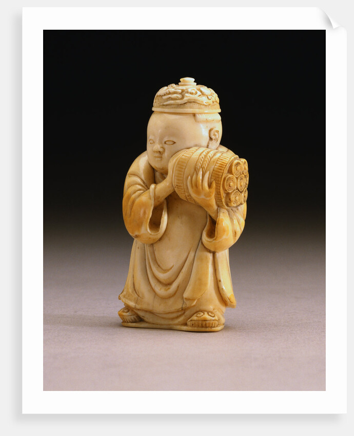 Three-Quarter View of An Extremely Rare and Fine Ivory Figural Bottle, Qianlong Four-Character Seal Mark Incised on the Base and Possibly of the Period by Anonymous