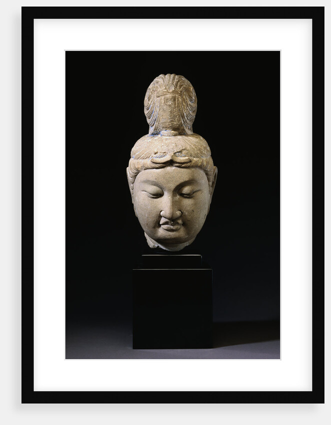 A Gray Stone Head of a Bodhisattva. Tang Dynasty by Anonymous