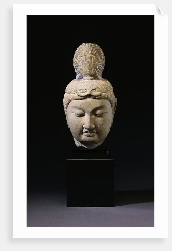 A Gray Stone Head of a Bodhisattva. Tang Dynasty by Anonymous