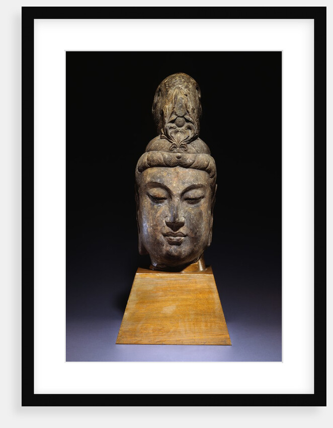 A Large Mottled Grayish Stone Head of a Bodhisattva. Tang Dynasty by Anonymous