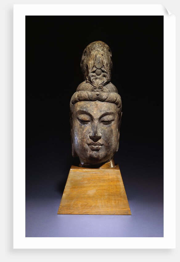 A Large Mottled Grayish Stone Head of a Bodhisattva. Tang Dynasty by Anonymous